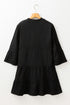 Chambray Ruffled 3/4 Sleeve Tiered Split V Neck Mini Dress